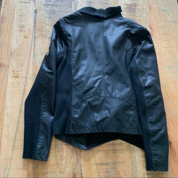 BLANKNYC  Drape-Front Quilted Faux-Leather Black Jacket Size Medium - Picture 4 of 14